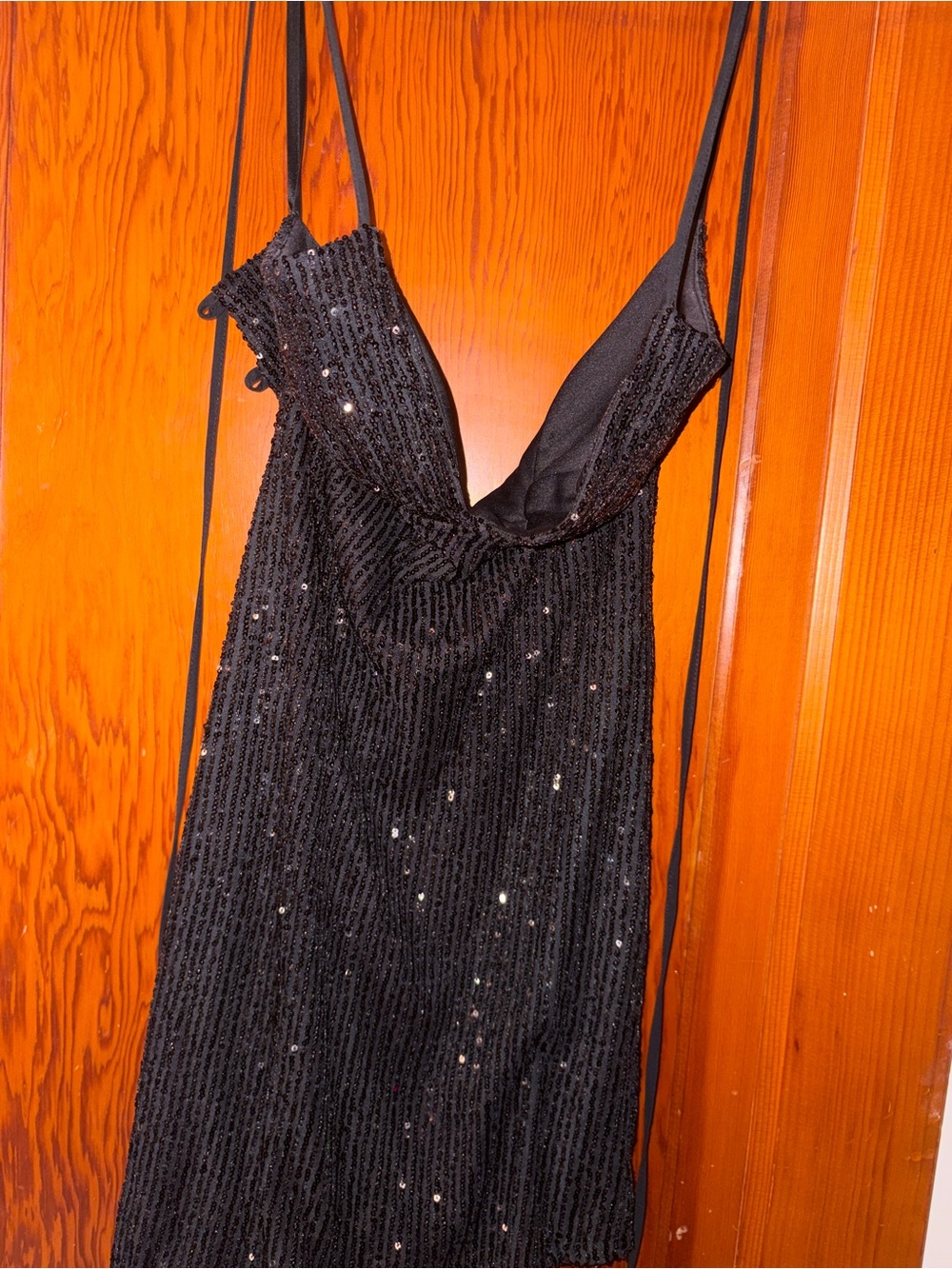 Black Sequin Slip Dress with V Neck